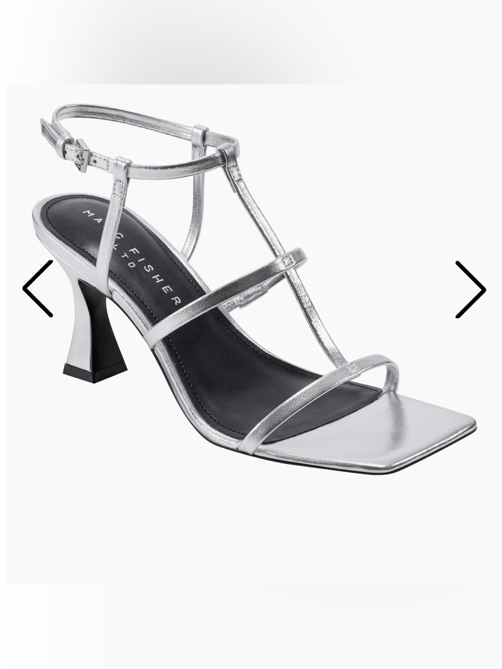 Marc Fisher Silver Metallic Dennie Strappy Leather Dress Sandal W 8 NWT